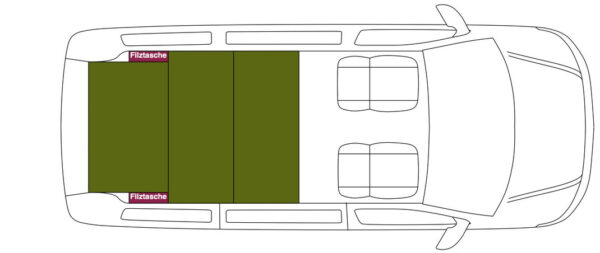 Skizze zur Tasche Weinlager links und rechts des Multiflexboard im VW T6